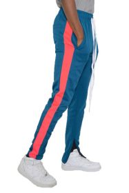 SLIM FIT SINGLE STRIPE TRACK PANT (Color: BLUE ORANGE, size: M)