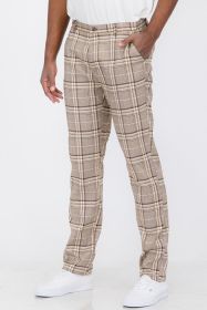 Weiv Mens Plaid Trouser Pants (Color: Brown, size: 32)