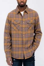 LONG SLEEVE FLANNEL FULL PLAID CHECKERED SHIRT (Color: MOCHA SKY, size: 2XL)