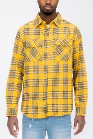 LONG SLEEVE FLANNEL FULL PLAID CHECKERED SHIRT (Color: YELLOW SKY, size: 2XL)