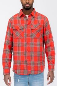 LONG SLEEVE FLANNEL FULL PLAID CHECKERED SHIRT (Color: RED SKY, size: XL)