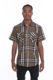 Weiv Men's Casual Short Sleeve Checker Shirts (Color: Beige, size: 3XL)