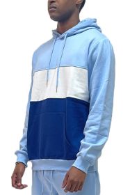 COLOR BLOCK PULLOVER HOODIE (Color: SKY NAVY, size: S)
