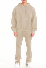 Mens Solid Fleece Flare Stacked SET (Color: OATMEAL, size: 2XL)
