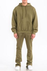 Mens Solid Fleece Flare Stacked SET (Color: OLIVE, size: M)