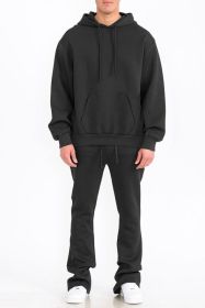 Mens Solid Fleece Flare Stacked SET (Color: Black, size: 2XL)