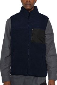 Padded Sherpa Fleece Vest (Color: NAVY, size: S)