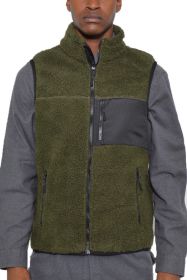Padded Sherpa Fleece Vest (Color: OLIVE, size: L)