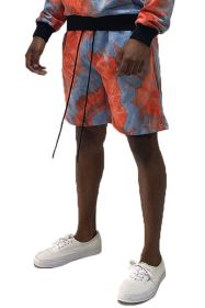 Weiv Mens Tye Dye Sweat Shorts (Color: RED ORANGE, size: XL)