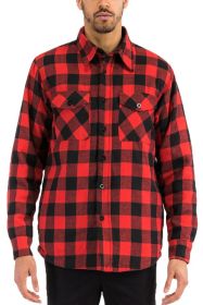 Mens Quilted Padded Flannel (Color: RED BLACK, size: M)