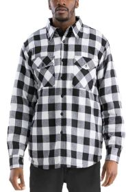 Mens Quilted Padded Flannel (Color: BLACK WHITE, size: 2XL)