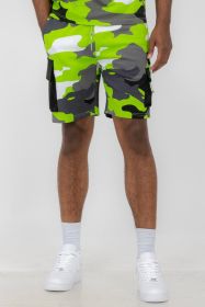 Weiv Mens Full Camo Sweat Shorts (Color: LIME, size: XL)