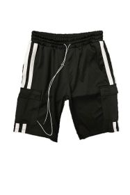 Two Stripe Cargo Pouch Shorts (Color: BLACK RED, size: L)
