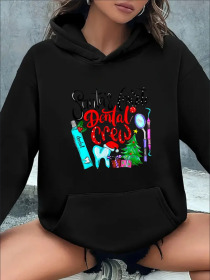 Christmas Dental Crew Graphic Hoodie For Women, Festive Santa & Gifts Print, All-Season Hooded Sweatshirt Comfortable Lightweight Casual Wear (Option: Black-S)