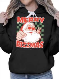 Skater Christmas Rizz Meme Merry Rizzmas For Skater Girl Woman'S Cozy Hoodie Graphic Print Pullover Hoodie -  Casual Long Sleeve Fall And Winter (Option: Black-S)