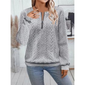 Women's Textured Half Zip Pullover Tops Casual Long Sleeve Crewneck Sweatshirts (Option: Gray-M)