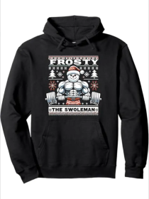 Frosty The Swoleman Ugly Christmas Sweater Gym Lover Xmas Pullover Hoodie, Hooded Sweatshirt, Gift For Men Women Family, Machine Washable (Option: Black-2XL)