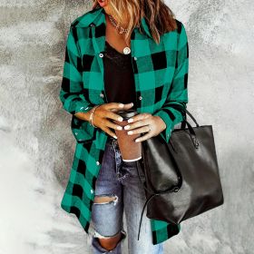Women's Long Sleeve Plaid Print Button Front Casual Shirt For Spring & Fall (Option: Emerald-L)