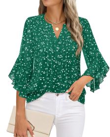 Lotus Leaf 34 Sleeve Top Solid Color Fashion (Option: Green-S)