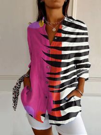 Floral Print Long-sleeved Shirt Women's Casual Button Tops Clothing (Option: Bsm1-5XL)