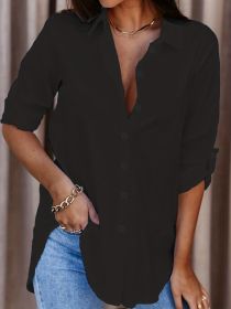 Simple Casual Long-sleeved Shirt, Versatile In All Seasons. (Option: Black-L)