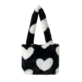 Fashion Love Heart Womens Furry Fluffy Bag (Color: Black)