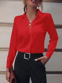 Fashionable Elegant Business Style Long Sleeve Shirt With Pearl Button (Option: Red-S)