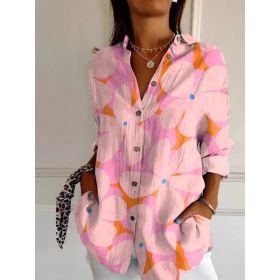 Floral Print Long-sleeved Shirt Women's Casual Button Tops Clothing (Option: 3 D838-S)