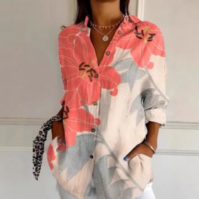 Floral Print Long-sleeved Shirt Women's Casual Button Tops Clothing (Option: 1 D838-S)