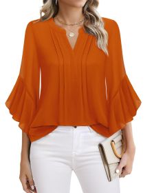 Lotus Leaf 34 Sleeve Top Solid Color Fashion (Option: Orange Red-M)