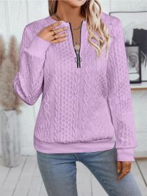 Casual Neckline Long-sleeve Zipper Sweaters Women's Clothing (Option: Violet-M)