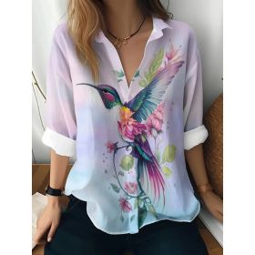 Floral Print Long-sleeved Shirt Women's Casual Button Tops Clothing (Option: 4 D838-S)