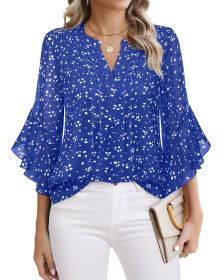 Lotus Leaf 34 Sleeve Top Solid Color Fashion (Option: Blue-M)