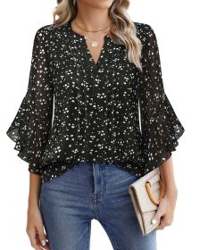 Lotus Leaf 34 Sleeve Top Solid Color Fashion (Option: Black-M)