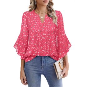 Lotus Leaf 34 Sleeve Top Solid Color Fashion (Option: Glittering Pink-M)