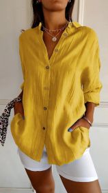 Lapel Long Sleeve Shirt Women's Single-breasted Pleated Shirt (Option: Yellow-5XL)