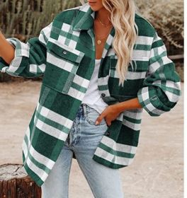 Plaid Button Flannel Woolen Shirt (Option: Green-XXL)