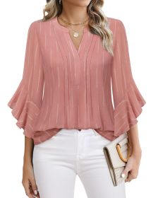 Lotus Leaf 34 Sleeve Top Solid Color Fashion (Option: Peach-XL)