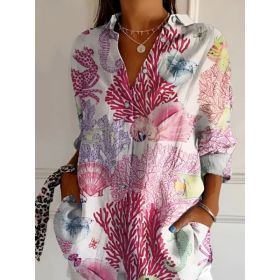 Floral Print Long-sleeved Shirt Women's Casual Button Tops Clothing (Option: 2 D838-5XL)