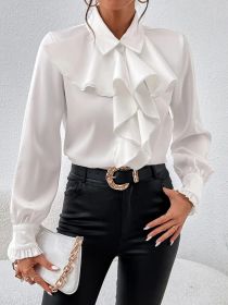 Design Ruffled Laminated Decoration Shirt (Option: White-XXL)