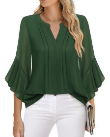 Lotus Leaf 34 Sleeve Top Solid Color Fashion (Option: Emerald Green-XXL)