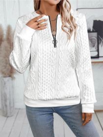Casual Neckline Long-sleeve Zipper Sweaters Women's Clothing (Option: White-L)