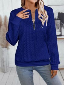 Casual Neckline Long-sleeve Zipper Sweaters Women's Clothing (Option: Blue-L)