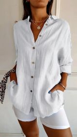 Lapel Long Sleeve Shirt Women's Single-breasted Pleated Shirt (Option: White-XL)